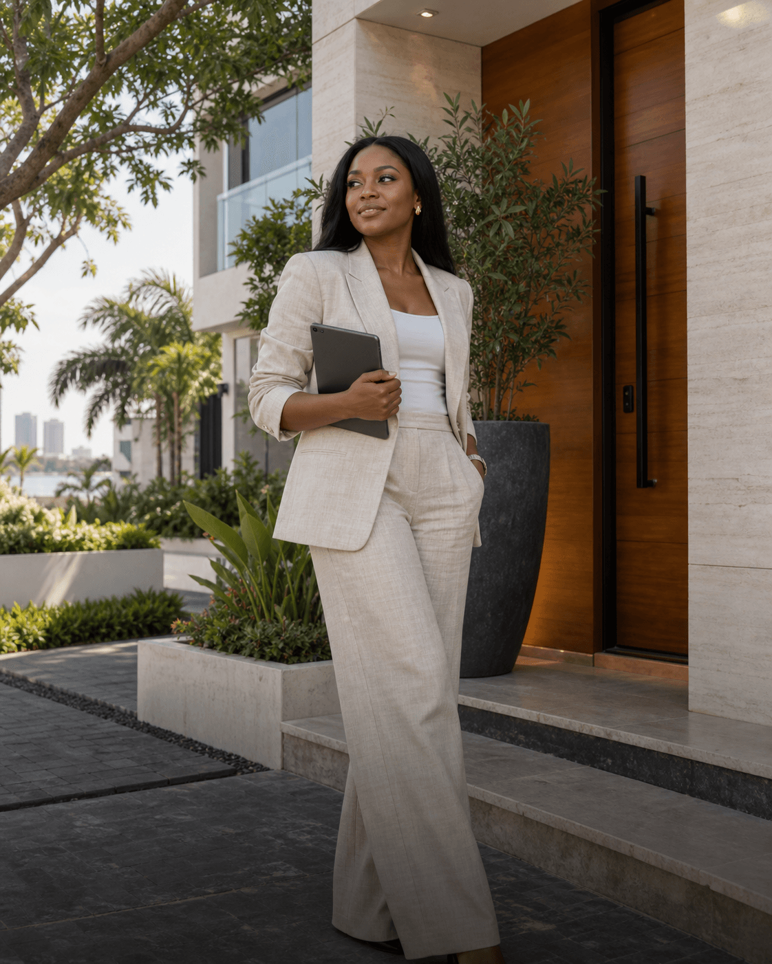 Independent real estate agent outside a contemporary home