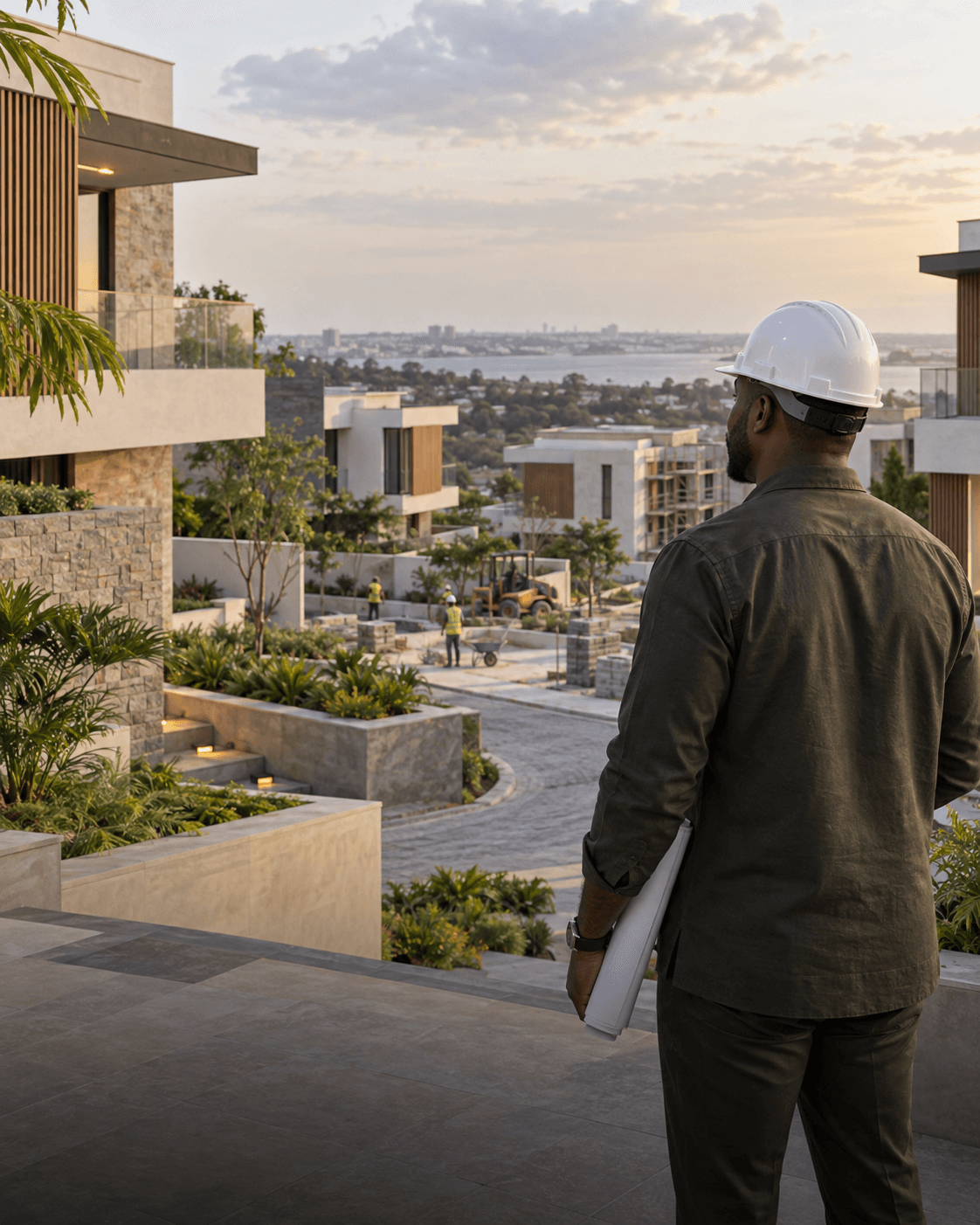 Property developer surveying a modern residential estate